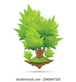 Vector green Low poly style geometric tree isolated on white background. Stylized design element. Green tree icon or label for game design