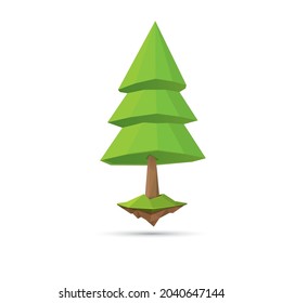 Vector green Low poly style geometric tree isolated on white background. Stylized design element. Green tree icon or label for game design