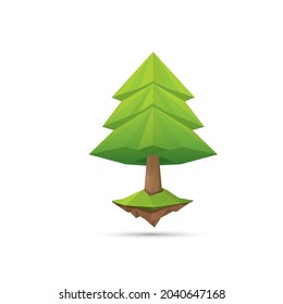 Vector green Low poly style geometric tree isolated on white background. Stylized design element. Green tree icon or label for game design