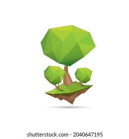 Vector green Low poly style geometric tree isolated on white background. Stylized design element. Green tree icon or label for game design