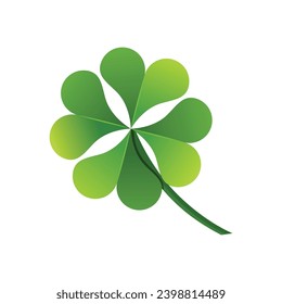 Vector green lucky clover with four leafs on white.