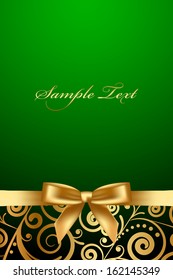 Vector green luxury frame with gold ribbon
