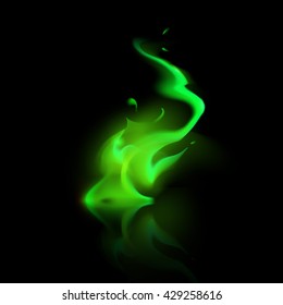 Vector Green Magic Fire Flame Bonfire  Isolated on Background