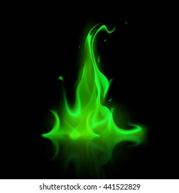 Vector Green Magic Fire Flame Bonfire  Isolated on Background