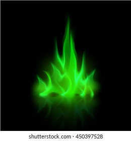 Vector Green Magic Fire Flame Bonfire  Isolated on Background