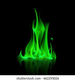 Vector Green Magic Fire Isolated on Black Background