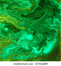 Vector green malachite background. Green and gold marble pattern. Liquid pattern. 
