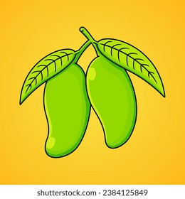 Vector of green mango fruit, fresh and simple.