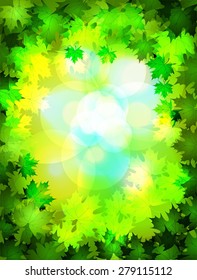 Vector green maple background with bokeh effect.