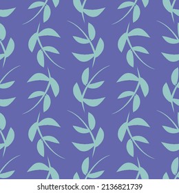 Vector green mint violet leaves seamless pattern