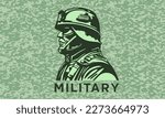 Vector green modern military soldier infantryman in profile on a spotted background. Simple logo, stencil or emblem.