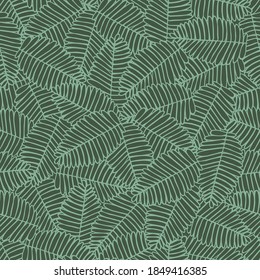 Vector green monochrome touch me not shameplant overlapping leaves seamless pattern. Perfect for fabric, scrapbooking and wallpaper projects.