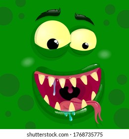 Vector green monster avatar with satisfied face. Cartoon face of a monster. Vector illustration