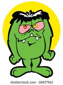 vector green monster with pink eyes