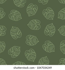Vector green monstera plant seamless pattern. Great for fabric, wallpaper, textile print, invitations or packaging.