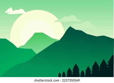 vector green mountains with tree ornament