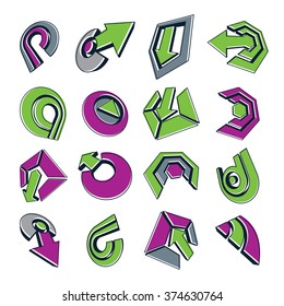 Vector green multimedia signs collection isolated on white background. 3d colorful abstract design elements, can be used in web and graphic design and as marketing symbols.