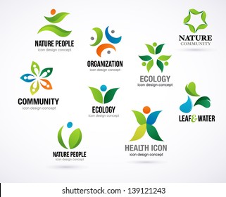 Vector green nature symbols, elements and icons