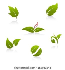 Vector green nature symbols - leaf icon, silhouette with shadow 