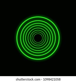 Vector Green Neon Circles, Blank Round Glowing Shapes on Dark Background.