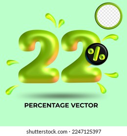 vector green number 22%  percent discount sale transparent