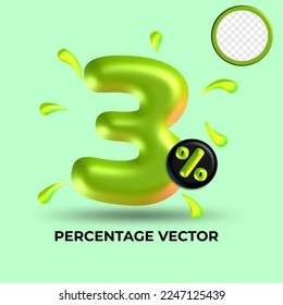 vector green number 3%  percent discount sale transparent