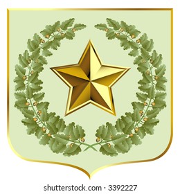 Vector green oak and a gold star on a escutcheon