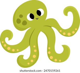 Vector green octopus icon. Under the sea illustration with cute funny ocean animal. Cartoon underwater or marine clipart for children isolated on white background
