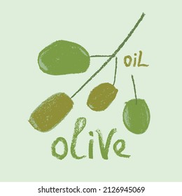 Icono de oliva verde vector aislado. Rama de aceitunas para aceite de oliva virgen extra español. Logo del restaurante griego. Etiqueta de comida rústica, signo de producto rústico. Vegan jabón hecho a mano. Cosméticos vegetarianos.