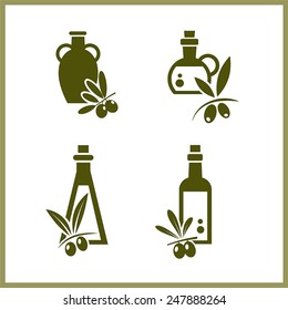 Vector green olives and organic symbols oil isolated on a white background