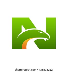 Vector Green Orange Eagle Letter N Logo