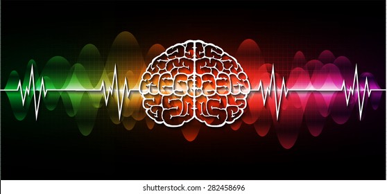 vector green orange red purple brain processes technology, creative idea concept. wave. ecg, ekg, electrocardiogram.