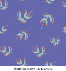 Vector green orange violet plants seamless pattern