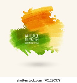 Vector green orange yellow autumn brush strokes. Watercolor Grunge isolated elements. Smoke brushes for your design. Freehand. Ink splash. Acrylic stamp. Vector illustration