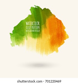 Vector green orange yellow autumn brush strokes. Watercolor Grunge isolated elements. Smoke brushes for your design. Freehand. Ink splash. Acrylic stamp. Vector illustration