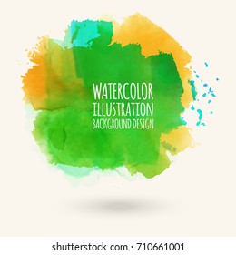 Vector green orange yellow autumn brush strokes. Watercolor Grunge isolated elements. Smoke brushes for your design. Freehand. Ink splash. Acrylic stamp. Vector illustration