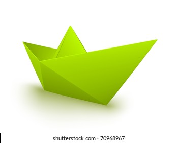 vector green origami boat