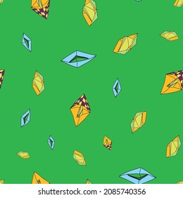 Vector Green Origami paper boats background pattern