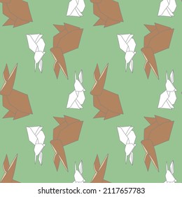 Vector Green Origami rabbits background pattern