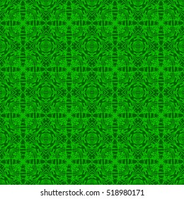 Vector Green Ornamental Seamless Line Pattern. Endless Texture. Oriental Geometric Ornament