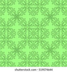 Vector Green Ornamental Seamless Line Pattern. Endless Texture. Oriental Geometric Ornament