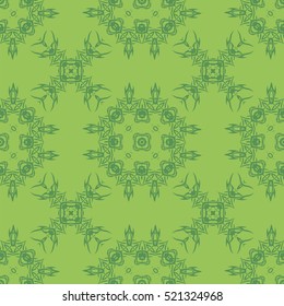 Vector Green Ornamental Seamless Line Pattern. Endless Texture. Oriental Geometric
