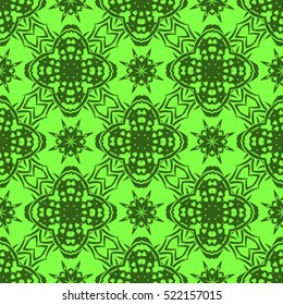 Vector Green Ornamental Seamless Line Pattern. Endless Texture. Oriental Geometric Ornament