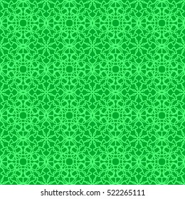 Vector Green Ornamental Seamless Line Pattern. Endless Texture. Oriental Geometric Ornament