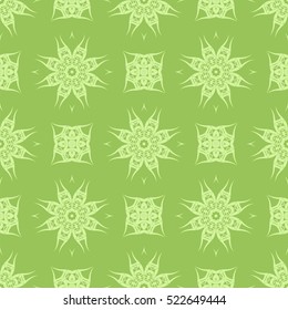 Vector Green Ornamental Seamless Line Pattern. Endless Texture. Oriental Geometric Ornament