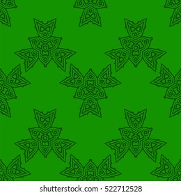 Vector Green Ornamental Seamless Line Pattern. Endless Texture. Oriental Geometric Ornament