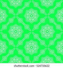 Vector Green Ornamental Seamless Line Pattern. Endless Texture. Oriental Geometric Ornament