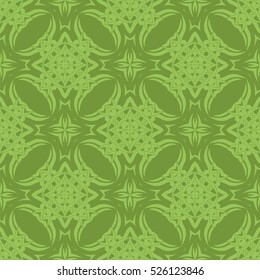 Vector Green Ornamental Seamless Line Pattern. Endless Texture. Oriental Geometric Ornament