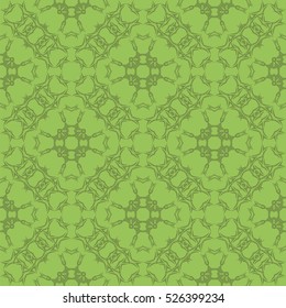 Vector Green Ornamental Seamless Line Pattern. Endless Texture. Oriental Geometric Ornament