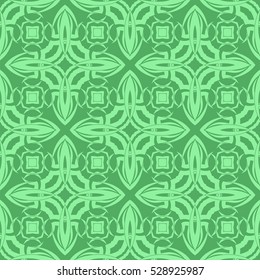 Vector Green Ornamental Seamless Line Pattern. Endless Texture. Oriental Geometric Ornament
